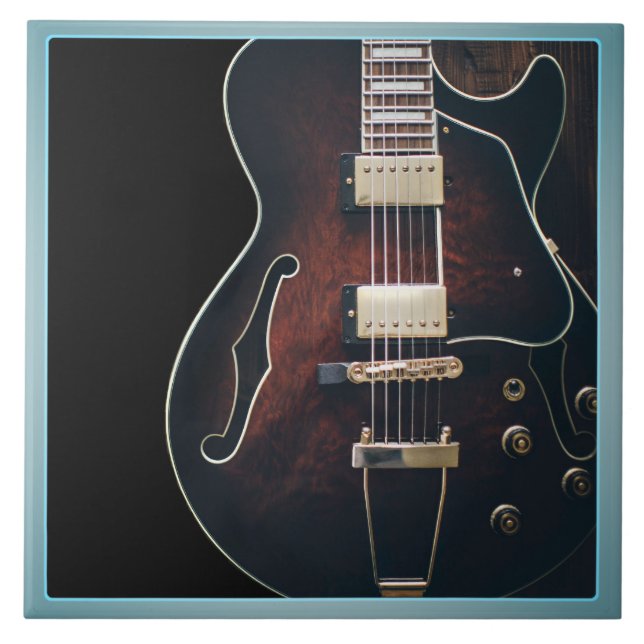 Carreau Guitare électrique sur fond noir (Devant)