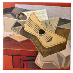 Carreau Guitare et journal, art abstrait de Juan Gris,