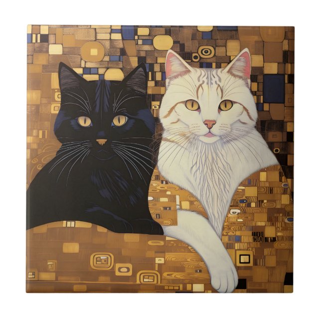 Carreau Gustav Klimt A Inspiré Deux Chats En Lit (Devant)