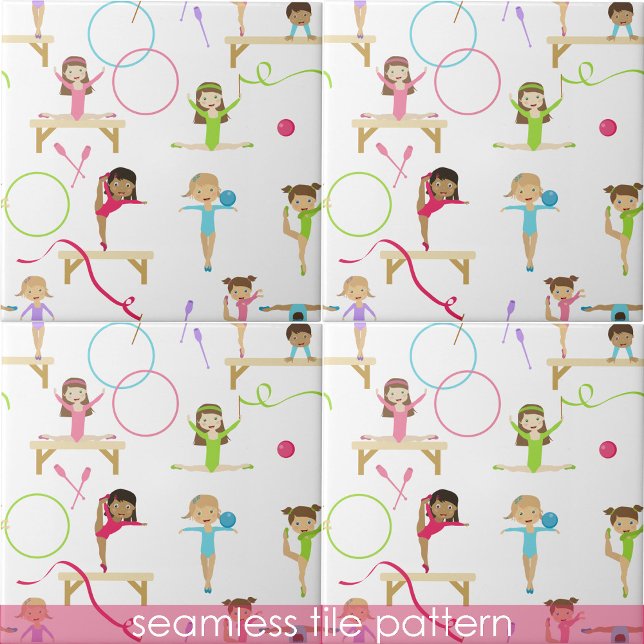 Carreau Gymnastique multicolore mignonne Enfants Motif san (Cute Multicolored Gymnastics Kids Seamless Pattern Ceramic Tile)