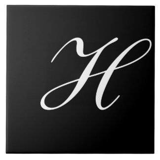 Carreau H Monogramme initial blanc sur noir