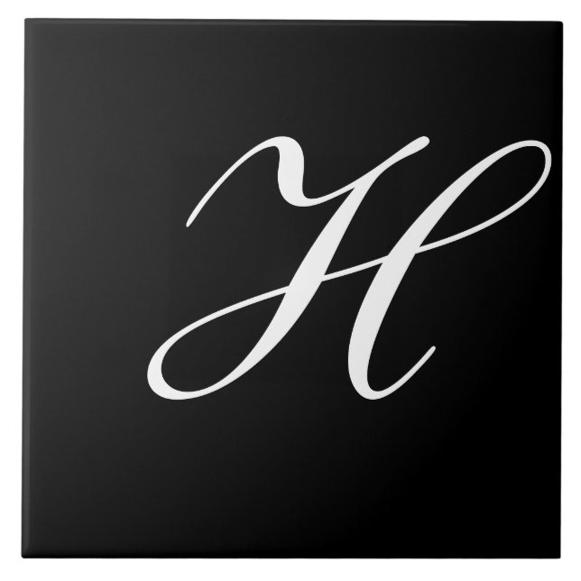 Carreau H Monogramme initial blanc sur noir (Devant)