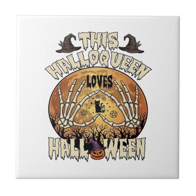Carreau Halloqueen aime les mains de squelette Halloween B (Devant)