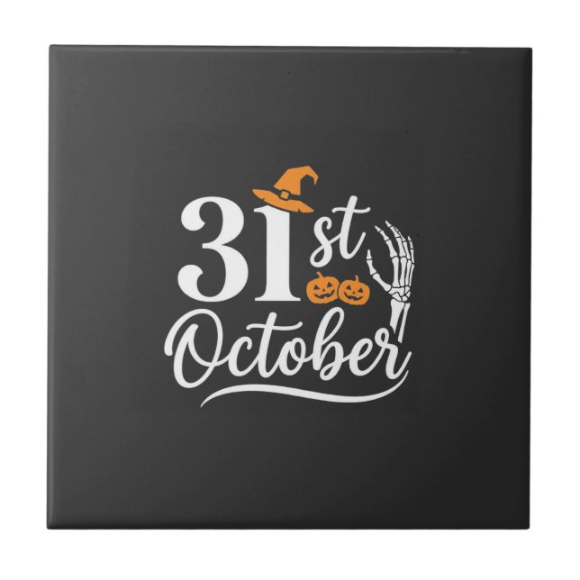 Carreau Halloween 31 octobre Citrouille Sorcière Chapeau D (Devant)