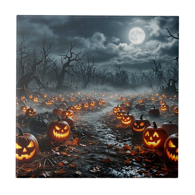 Carreau Halloween avec des arbres effrayants et des citrou (Devant)