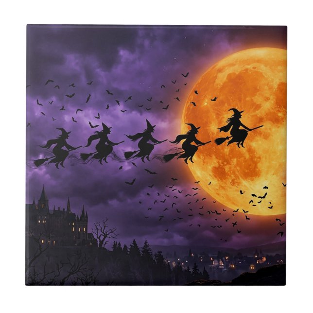 Carreau Halloween avec Lune et Sorcière (Devant)