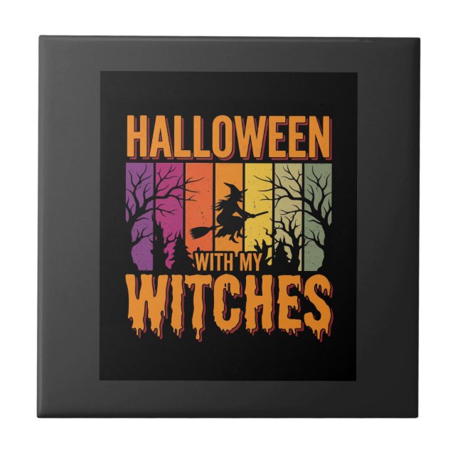 Carreau Halloween Avec Mes Sorcières Rétro Coucher de sole (Devant)