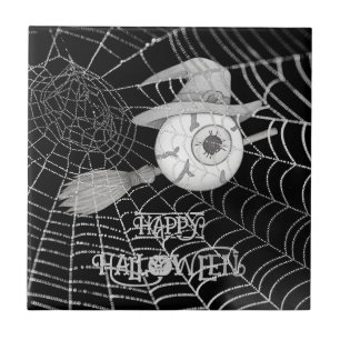 Carreau Halloween balai sorcière, globe oculaire effrayant