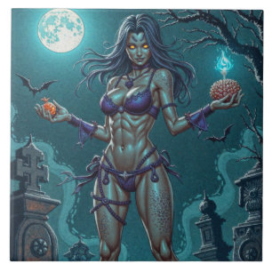Carreau Halloween Cadeau ou Petite Amie Zombie avec des Ce