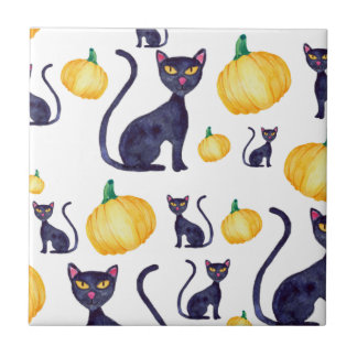 Carreau Halloween Chats Noirs Et Citrouilles Oranges