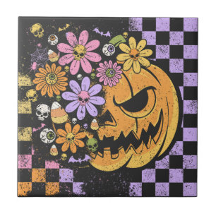 Carreau Halloween Citrouille Floral Automne
