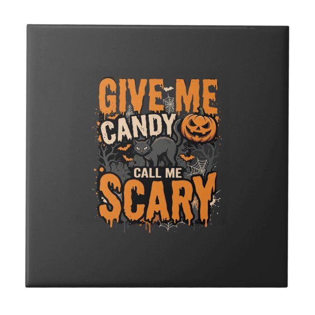 Carreau Halloween Donnez-moi des bonbons Chat effrayant (Devant)
