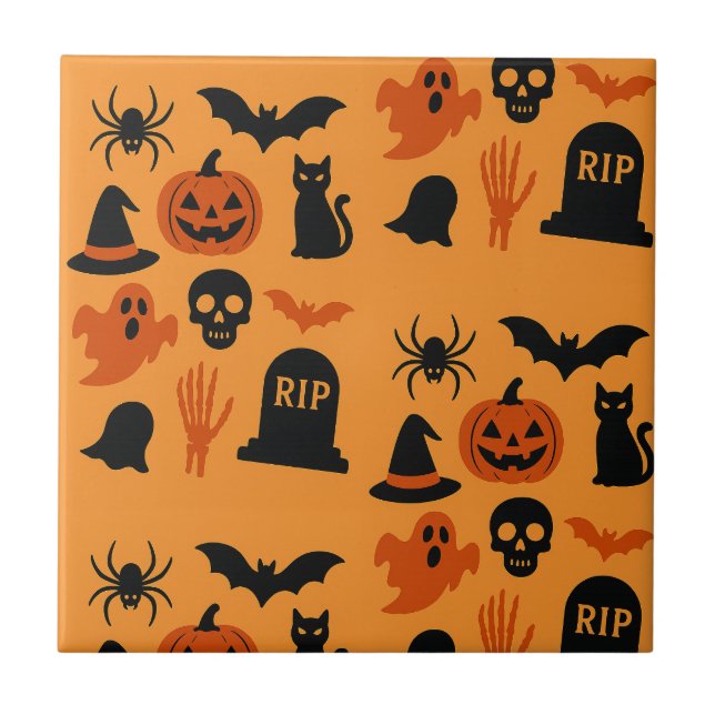 Carreau Halloween éffrayant - Trick noir et orange (Devant)