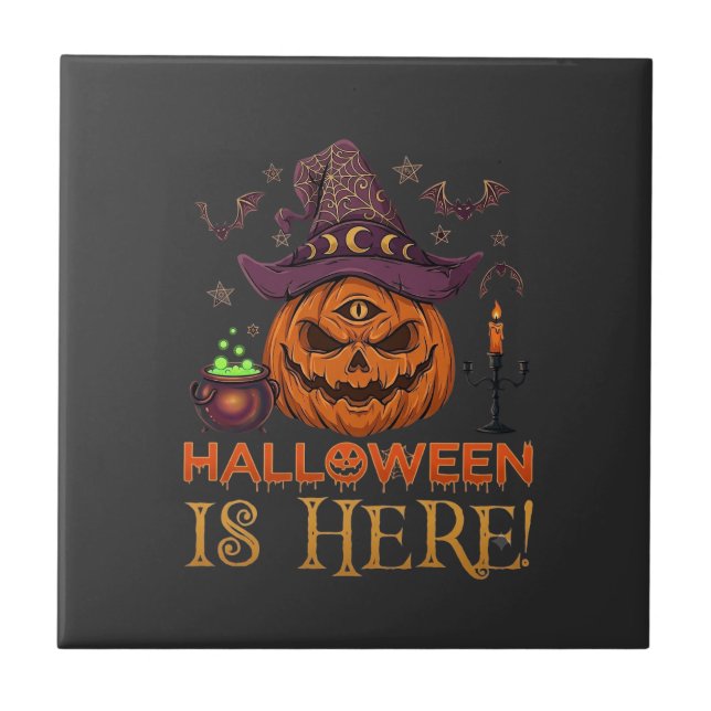 Carreau Halloween Est Là Chapeau De Sorcière Citrouille Ch (Devant)