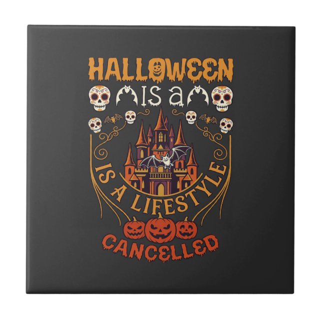 Carreau Halloween Est Lifestyle Annulé Château Crânes Pomp (Devant)