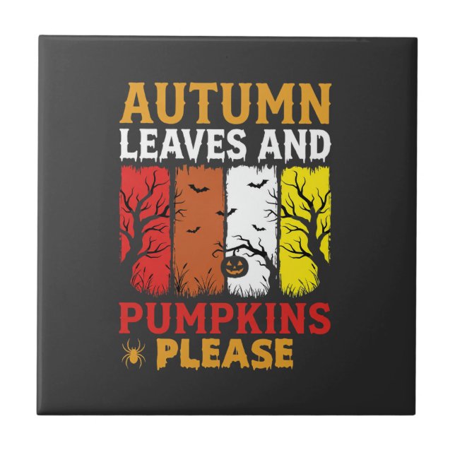 Carreau Halloween Feuilles d'Automne et Citrouilles Design (Devant)