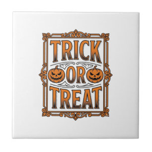 Carreau Halloween Friandise Citrouille Crânes Gravure Vint