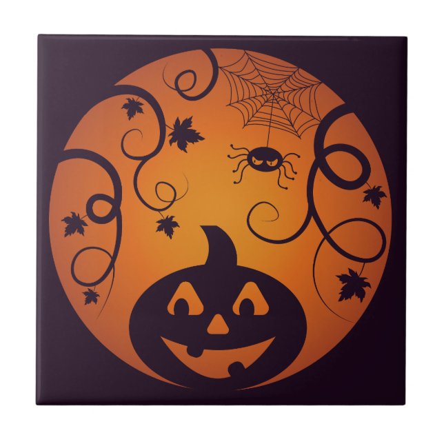 Carreau Halloween Jack-o'-lantern citrouille visage et ara (Devant)