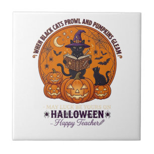 Carreau Halloween Joyeux Professeur Chat Noir Sorcière Cha