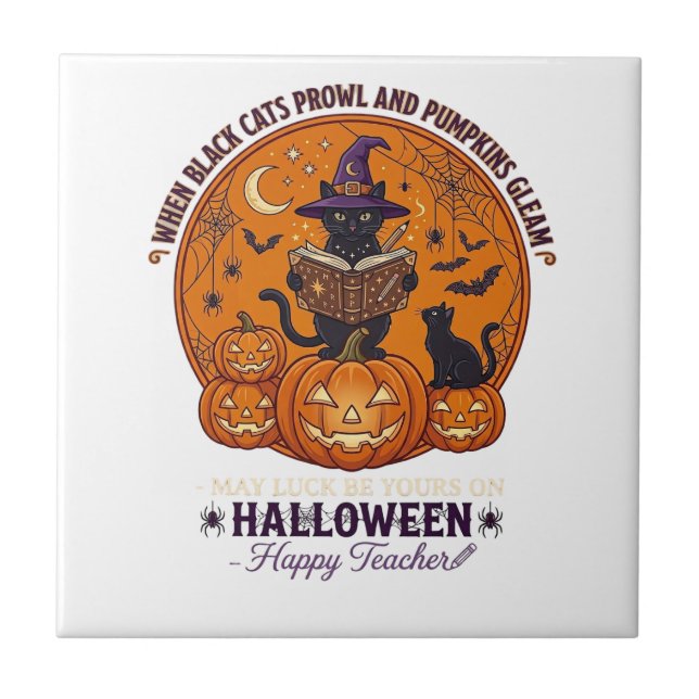 Carreau Halloween Joyeux Professeur Chat Noir Sorcière Cha (Devant)