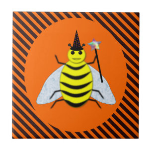 Carreau Halloween magique Bee Witch Orange et Black Stripe
