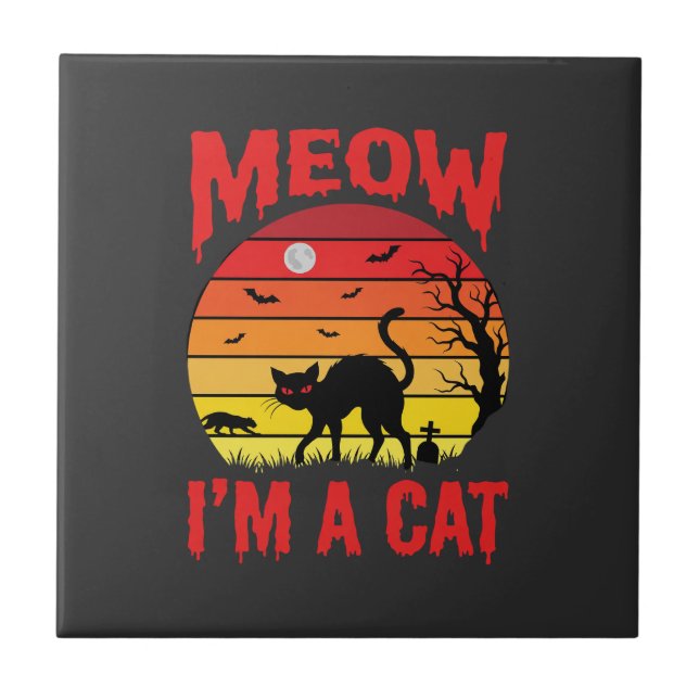 Carreau Halloween Meow Je suis un chat Rétro Coucher de so (Devant)