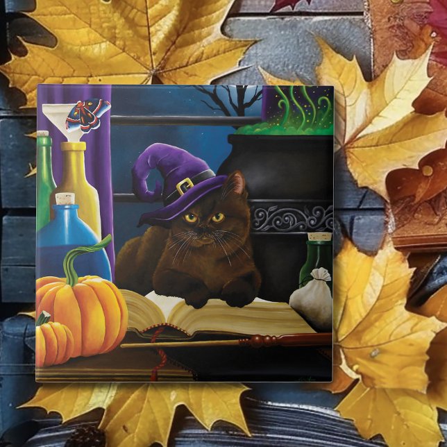 Carreau Halloween sorcière chat violet magie (Créateur téléchargé)