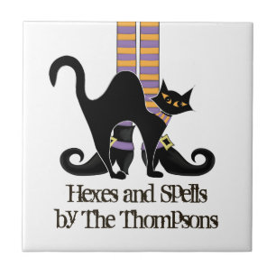 Carreau Halloween sorcière mignonne Chat noir Whimsical