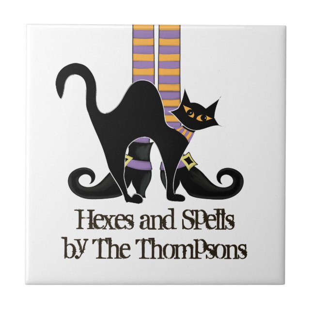 Carreau Halloween sorcière mignonne Chat noir Whimsical (Devant)