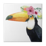 Carreau Halo tropical - Toucan<br><div class="desc">Tropical Halo III" par Grace Popp. Comprend un oiseau toucan portant des fleurs.</div>