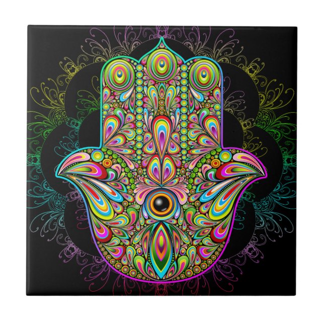 Carreau Hamsa Fatma Main Psychedelic Art (Devant)