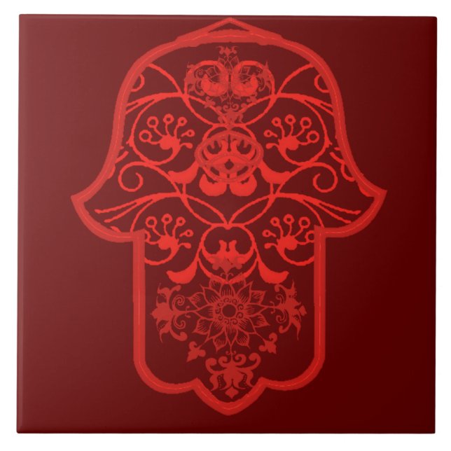 Carreau Hamsa florale (rouge) (Devant)