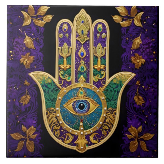 Carreau Hamsa Troisième Œil Orné Or (Devant)