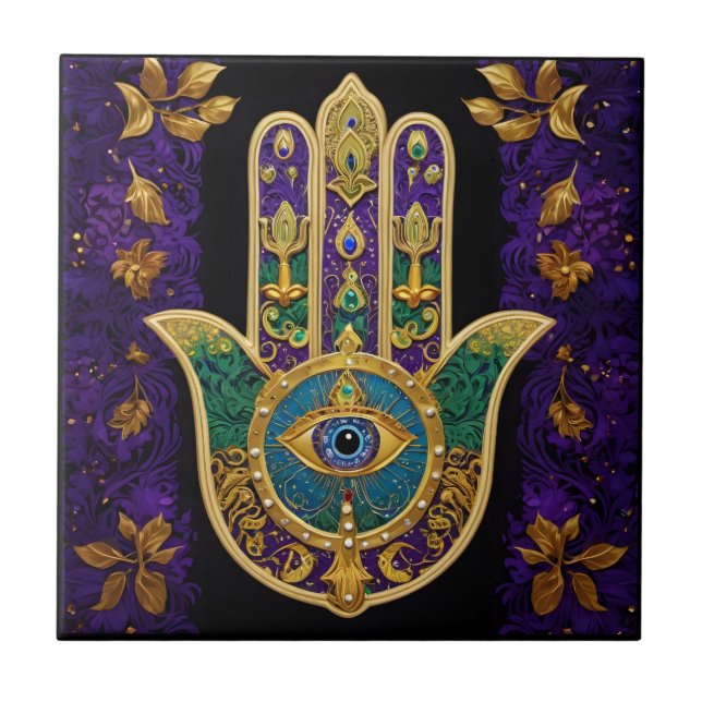 Carreau Hamsa Troisième Œil Orné Or (Devant)
