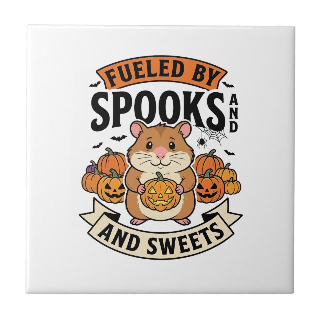 Carreau Hamster d'Halloween alimenté par les fantômes Drôl (Devant)