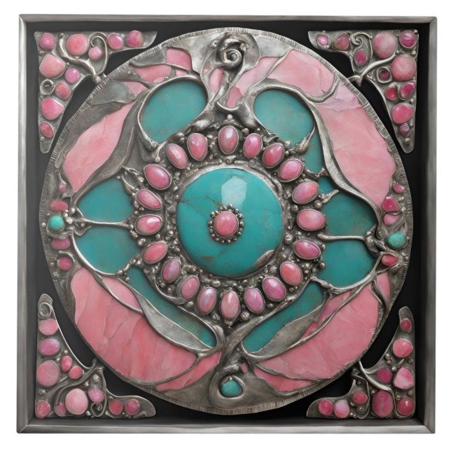 Carreau Handcrafted Gemstone-Inspired Mandala Mosaic (Devant)