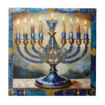 Carreau Hanoukka bleue Menorah<br><div class="desc">Vous regardez The Lee Hiller Photography Art and Designs Collection of Home and Office Decor,  Apparel,  Gifts and Objets de collection. Les conceptions incluent Lee Hiller Photography et Mixed Media Art numérique Collection http://LeeHiller.com</div>