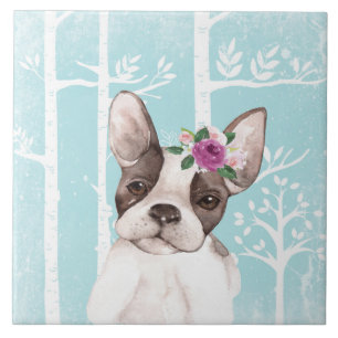 Carreau Happy Animal avec Fleurs en Carlin de Chien-Forêt 