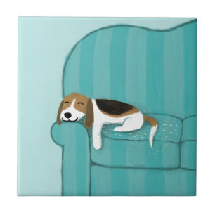 Carreau Happy Canapé Chien - Beau Beagle dormir   Art pour