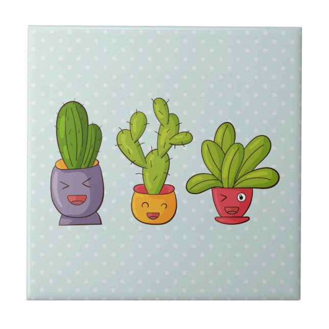 Carreau Happy Cute Cactus dans les pots de fleurs Illustra (Devant)