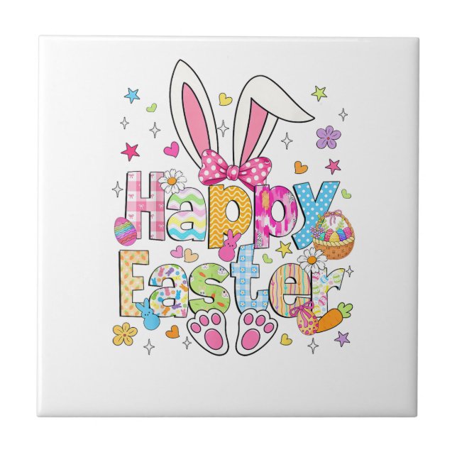 Carreau Happy Easter 2026 Cute Bunny Rabbit Easter Day Wom (Devant)