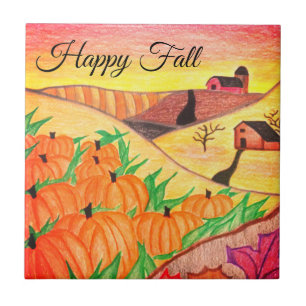 Carreau Happy Fall Harvest Folk Art Tile