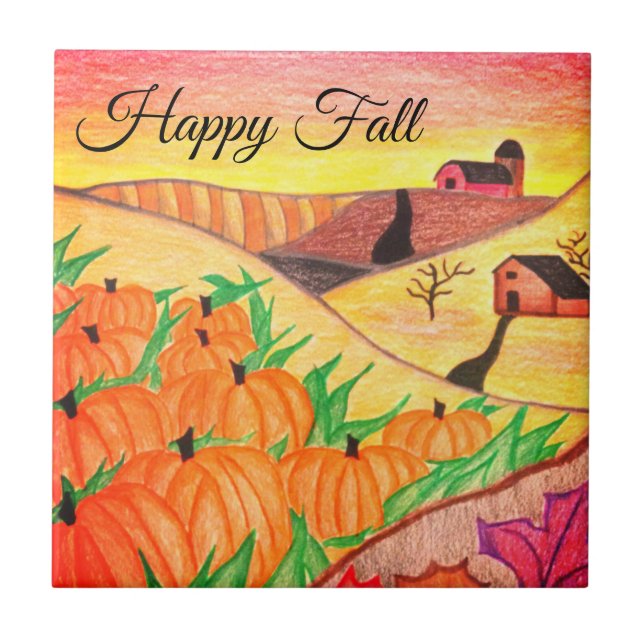 Carreau Happy Fall Harvest Folk Art Tile (Devant)