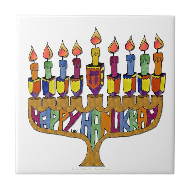 Carreau Happy Hanukkah Dreidels Menorah (Devant)