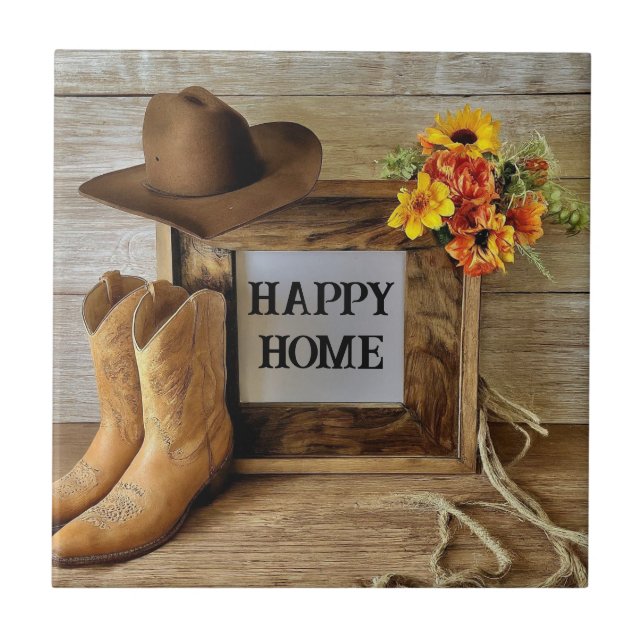 Carreau Happy Home Cowgirl Style Cowboy Avec Bottes Cowboy (Devant)