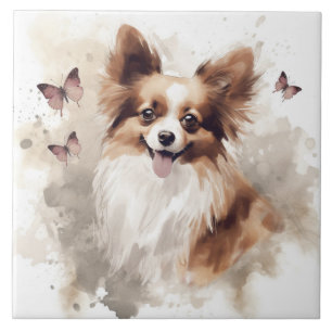 Carreau Happy Papillon Dog Aquarelle