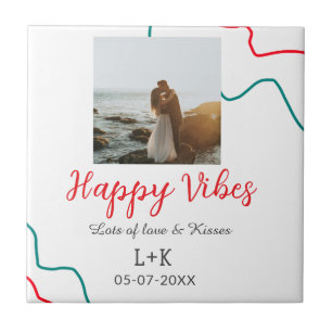 Carreau Happy Vibes nom du couple date mariage rouge
