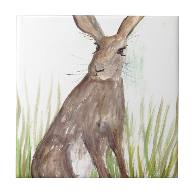 Carreau Hare Animal Rustique Aquarelle Rabbit Bois (Devant)