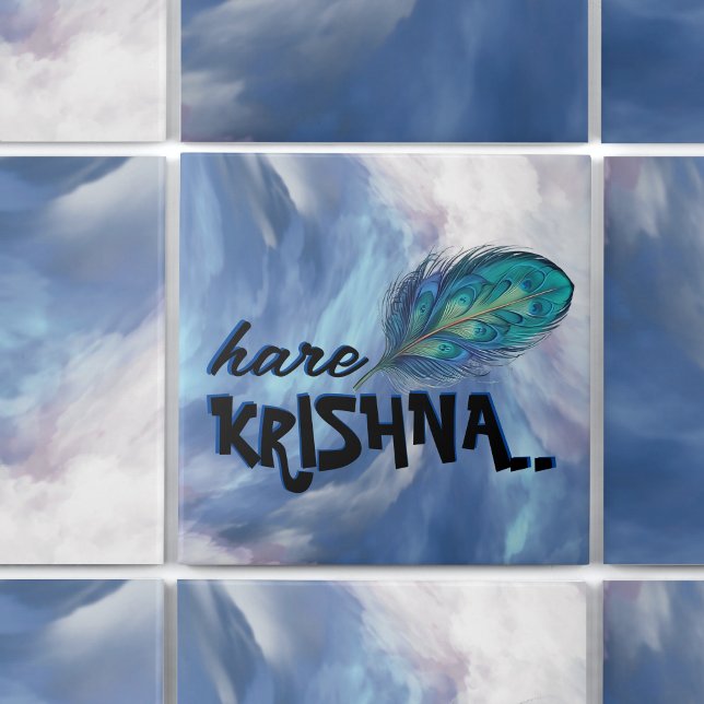 Carreau "Hare Krishna" Peacock Feather Hindu (Créateur téléchargé)