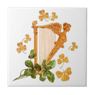 Carreau Harpe et shamrocks d'or de l'Irlande
